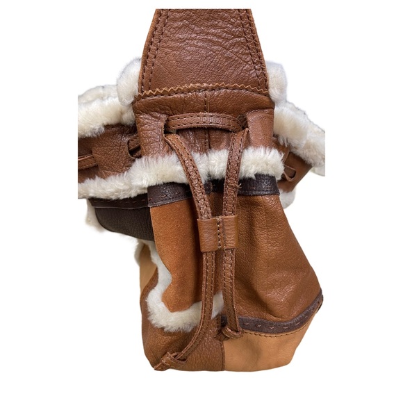 Lucky Brand gorgeous Leather Wool Fleece Patchwork Hobo Handbag Boho Retro 70’s - Picture 5 of 13